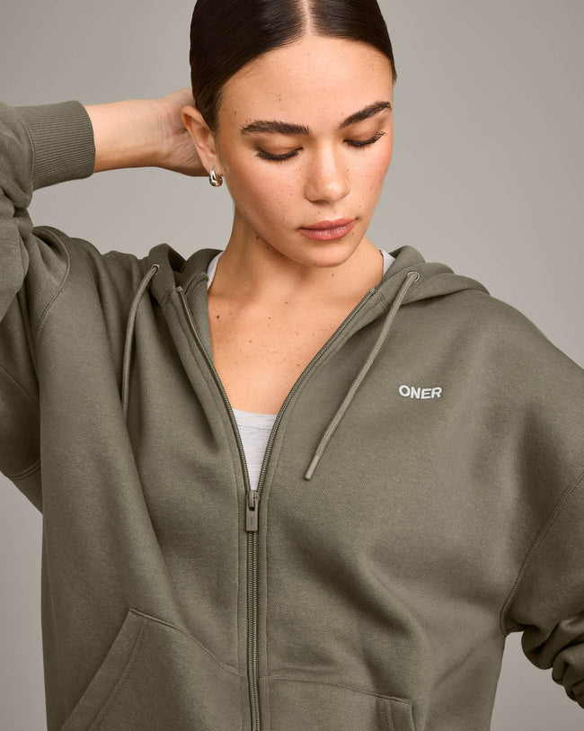 Foundations Cosy Oversized Zip Through Hoodie | Alpine Green