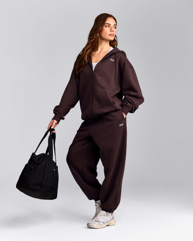 Foundations Cosy Oversized Zip Through Hoodie | Plum Brown