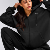 Foundations Cosy Oversized Zip Up Hoodie | Soft Black