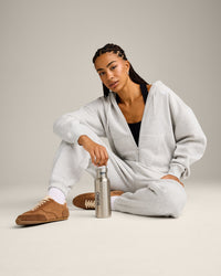 Foundations Cosy Zip Through Hoodie | Light Grey Marl