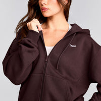 Foundations Cosy Zip Through Hoodie | Plum Brown