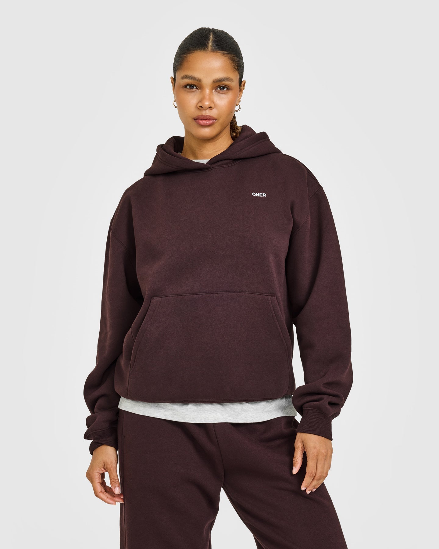 Foundations Hoodie with Grey Logo | Plum Brown