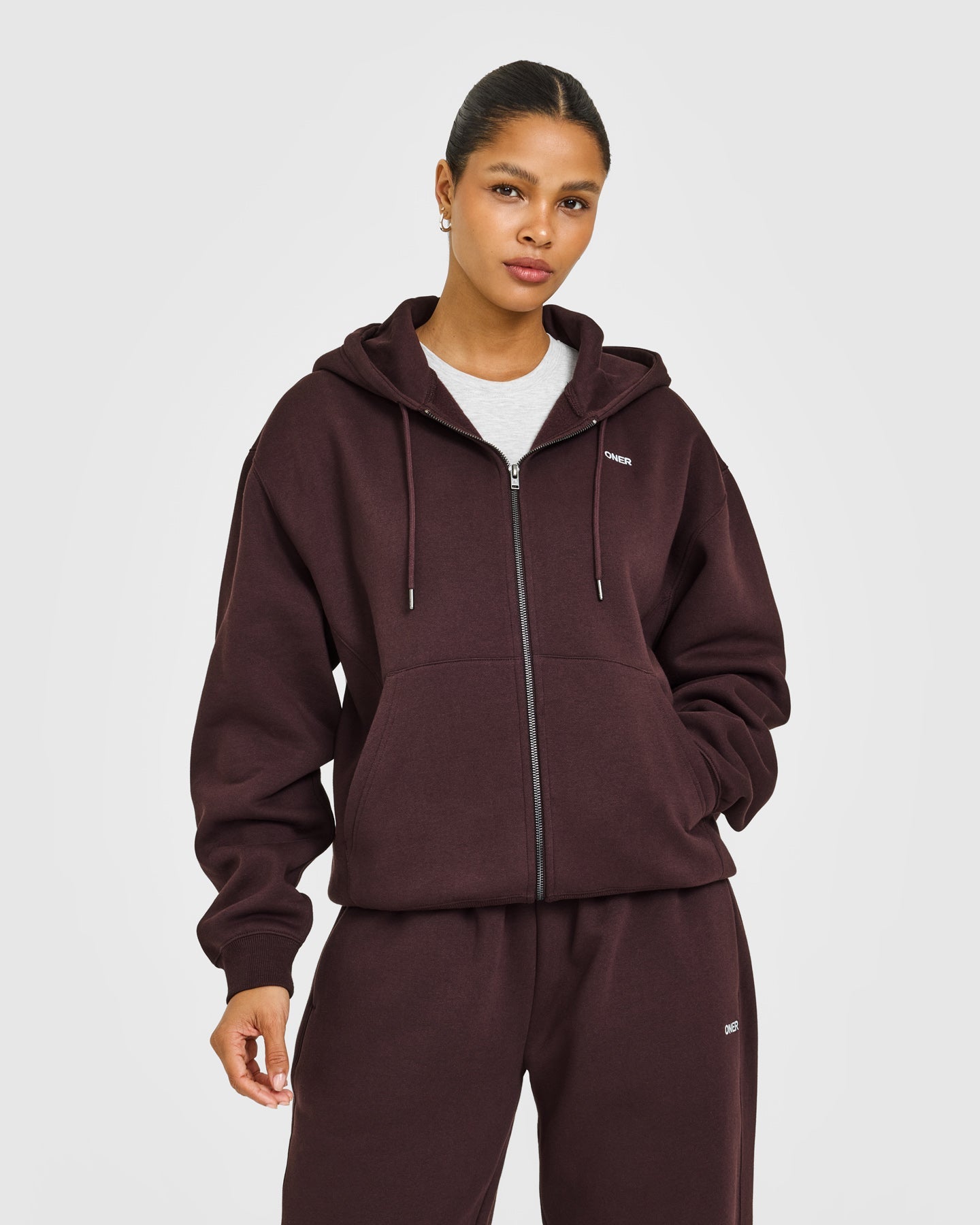 Foundations Zip Through Hoodie Grey Logo Plum