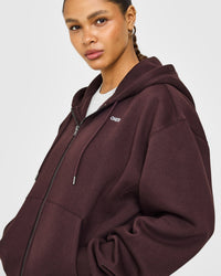 Foundations Zip Through Hoodie with Grey Logo | Plum Brown