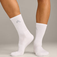 Crew Socks 3 Pack with Grey Logo | White
