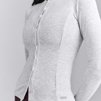 Mellow™ Rib Long Sleeve Cardigan with Embroidered Logo | Light Grey Marl