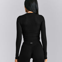 Mellow™ Rib Mid Long Sleeve Cardigan with Embroidered Logo | Black