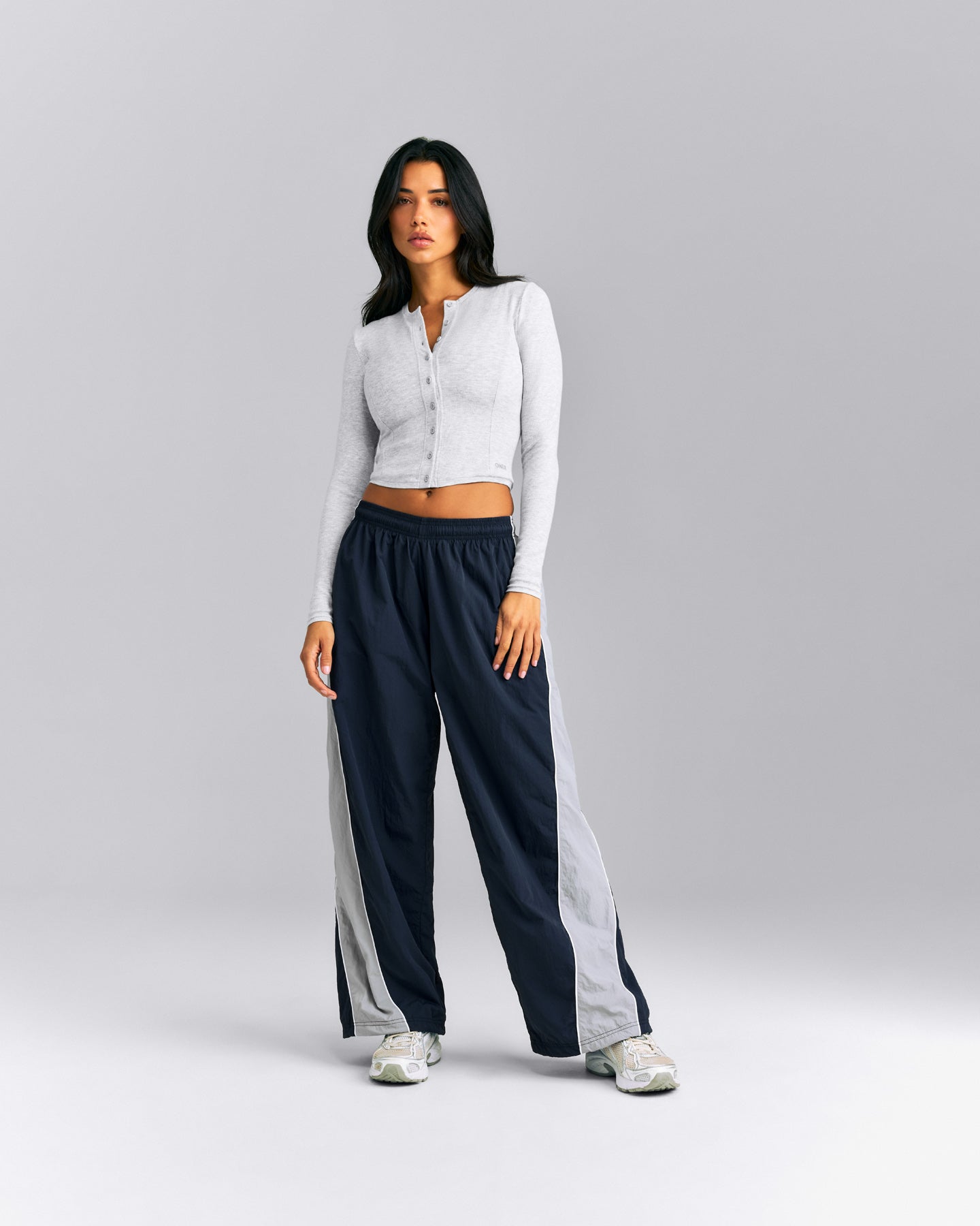 Mellow™ Rib Mid Long Sleeve Cardigan with Embroidered Logo | Light Grey Marl