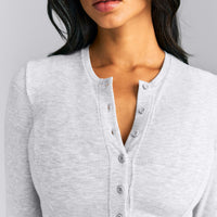 Mellow™ Rib Mid Long Sleeve Cardigan with Embroidered Logo | Light Grey Marl