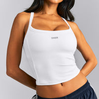 Mellow™ Rib Racer Back Mid Vest with Built in Bra Shelf | White