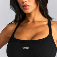 Mellow™ Rib Racer Back Vest with Built in Bra Shelf | Black