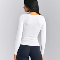 Mellow™ Rib V Neck Long Sleeve Top | White