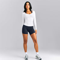 Mellow™ Rib V Neck Long Sleeve Top | White