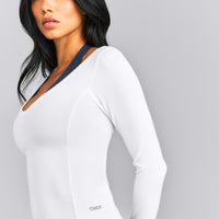 Mellow™ Rib V Neck Long Sleeve Top | White