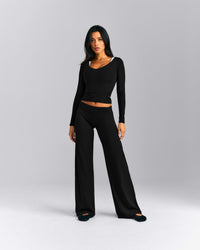 Mellow™ Rib V Neck Mid Long Sleeve Top | Black