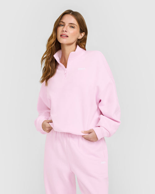 Oner Modal Mid Weight 1/4 Zip Sweatshirt | Chalk Pink