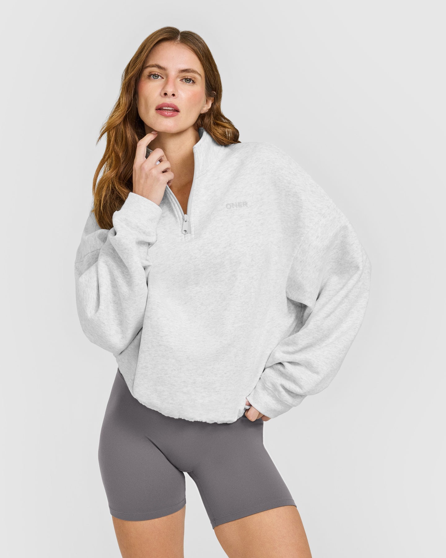 Mid Weight 1/4 Zip Sweatshirt | Light Grey Marl