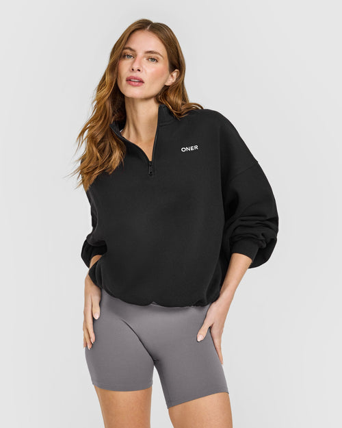 Oner Modal Mid Weight 1/4 Zip Sweatshirt | Soft Black