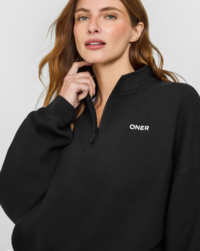 Mid Weight 1/4 Zip Sweatshirt | Soft Black