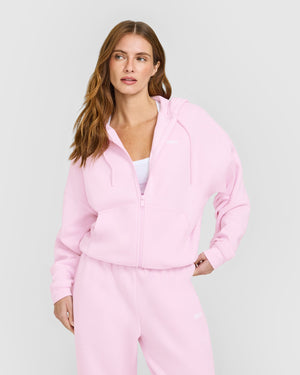 Mid Weight Relaxed Zip Through Hoodie Chalk Pink | Oner Active UK