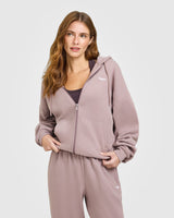 Mid Weight Relaxed Zip Through Hoodie | Dusty Purple