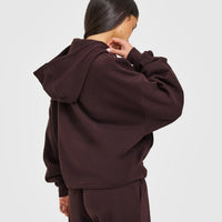Mid Weight Relaxed Zip Through Hoodie | Plum Brown