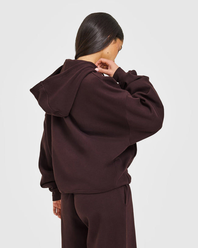 Mid Weight Relaxed Zip Through Hoodie | Plum Brown