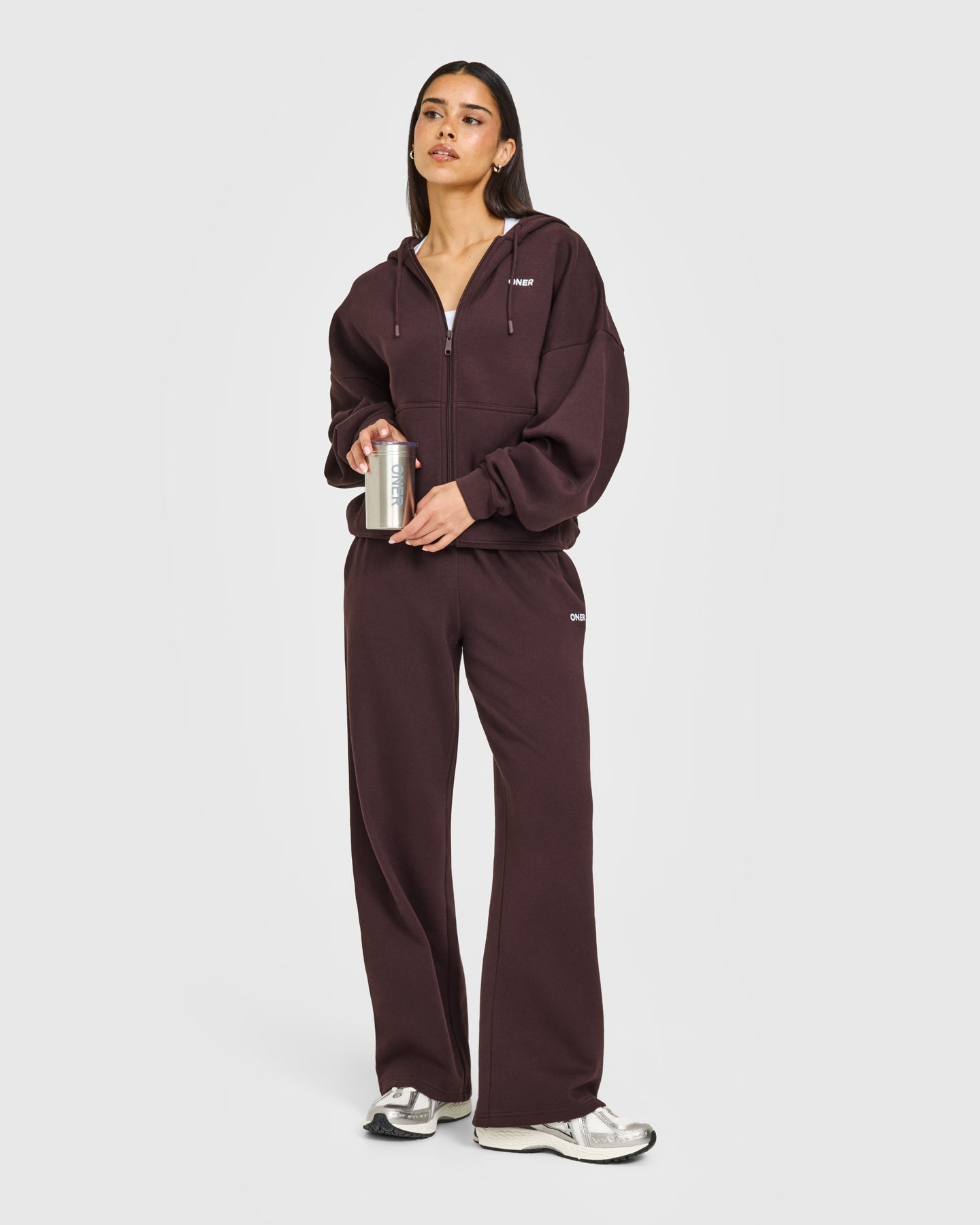Mid Weight Relaxed Zip Through Hoodie | Plum Brown