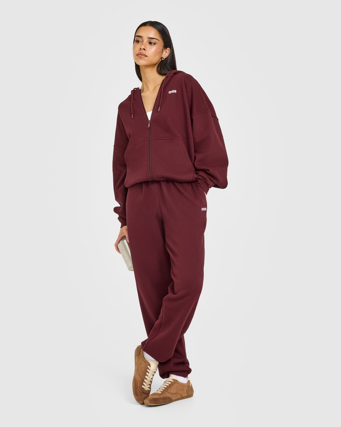 Mid Weight Relaxed Zip Through Hoodie | Rosewood