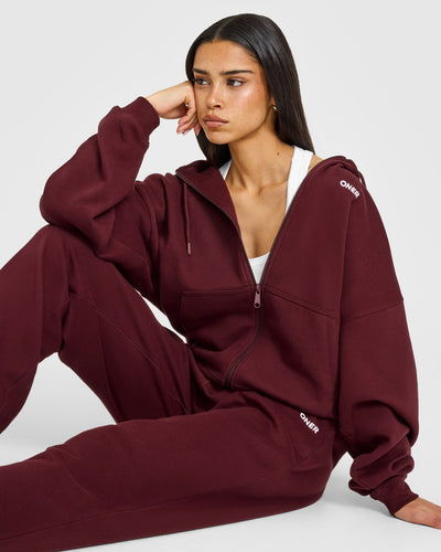Mid Weight Relaxed Zip Through Hoodie | Rosewood