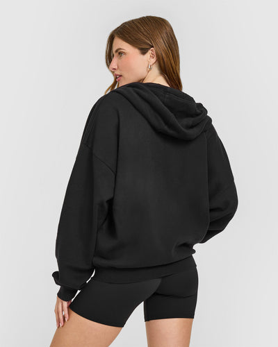 Mid Weight Relaxed Zip Through Hoodie | Soft Black