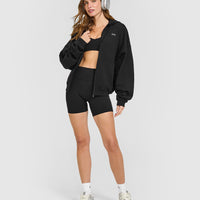 Mid Weight Relaxed Zip Through Hoodie | Soft Black