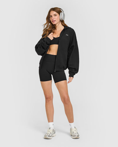 Mid Weight Relaxed Zip Through Hoodie | Soft Black