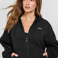 Mid Weight Relaxed Zip Through Hoodie | Soft Black