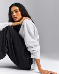 Oversized Cotton Long Sleeve Top | Light Grey Marl