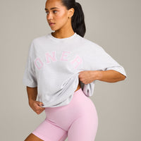 Oversized Oner Girlfriend Washed T-Shirt | Light Grey Marl/Chalk Pink
