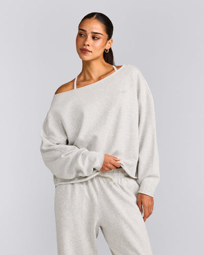 Cotton Vintage Lounge Off-The-Shoulder Sweatshirt | Light Grey Marl