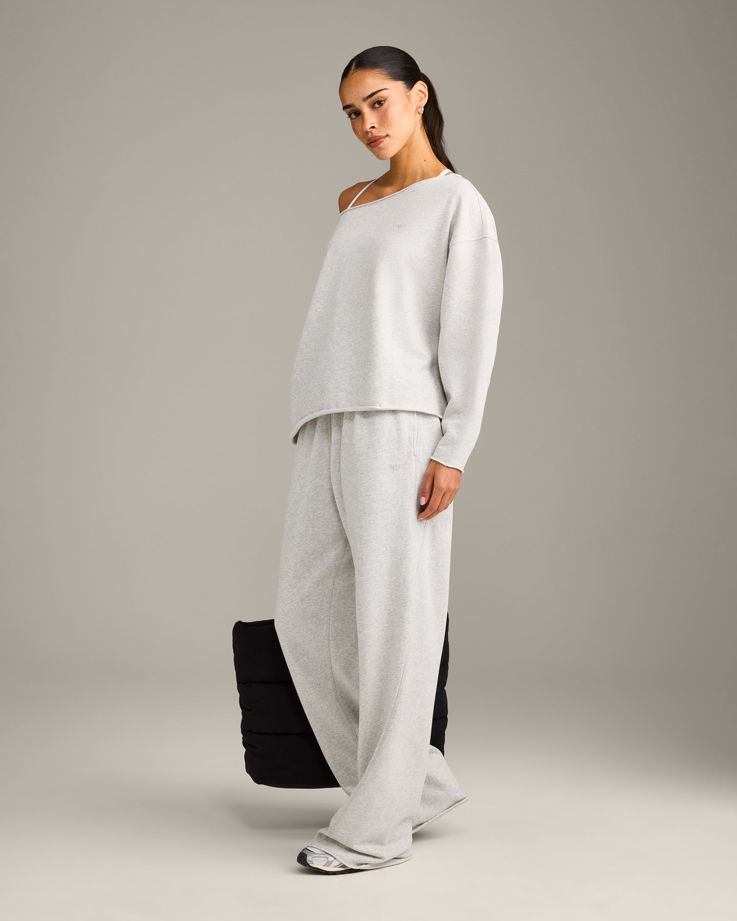 Raw Cut Lounge Off-The-Shoulder Sweatshirt | Light Grey Marl