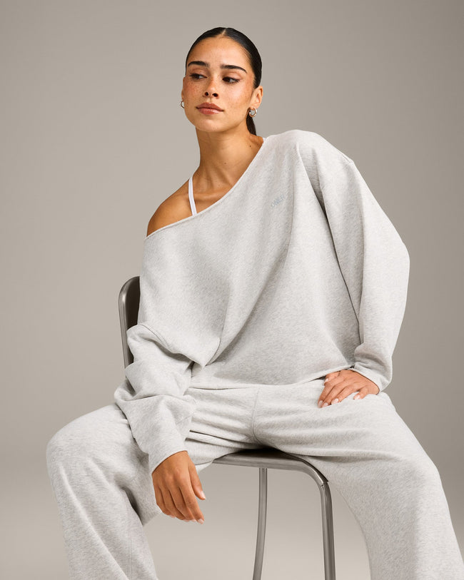 Raw Cut Lounge Off-The-Shoulder Sweatshirt | Light Grey Marl