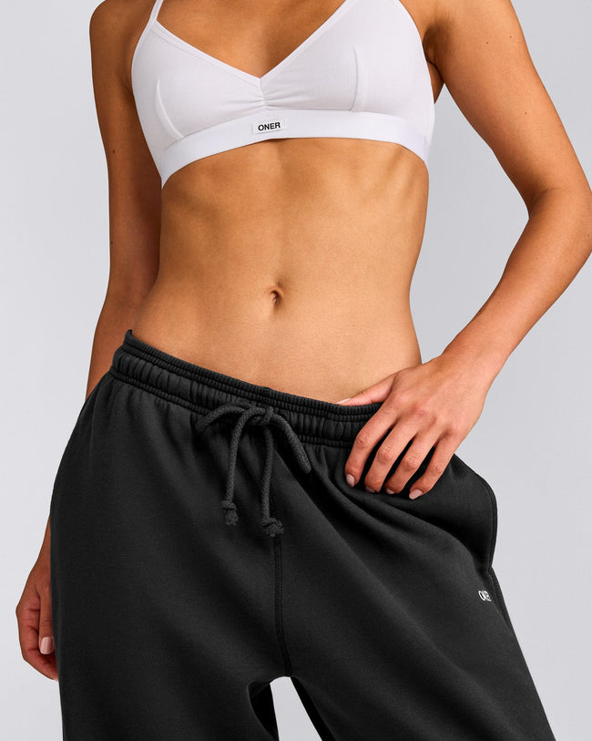 Cotton Vintage Lounge Wide Leg Joggers | Washed Black