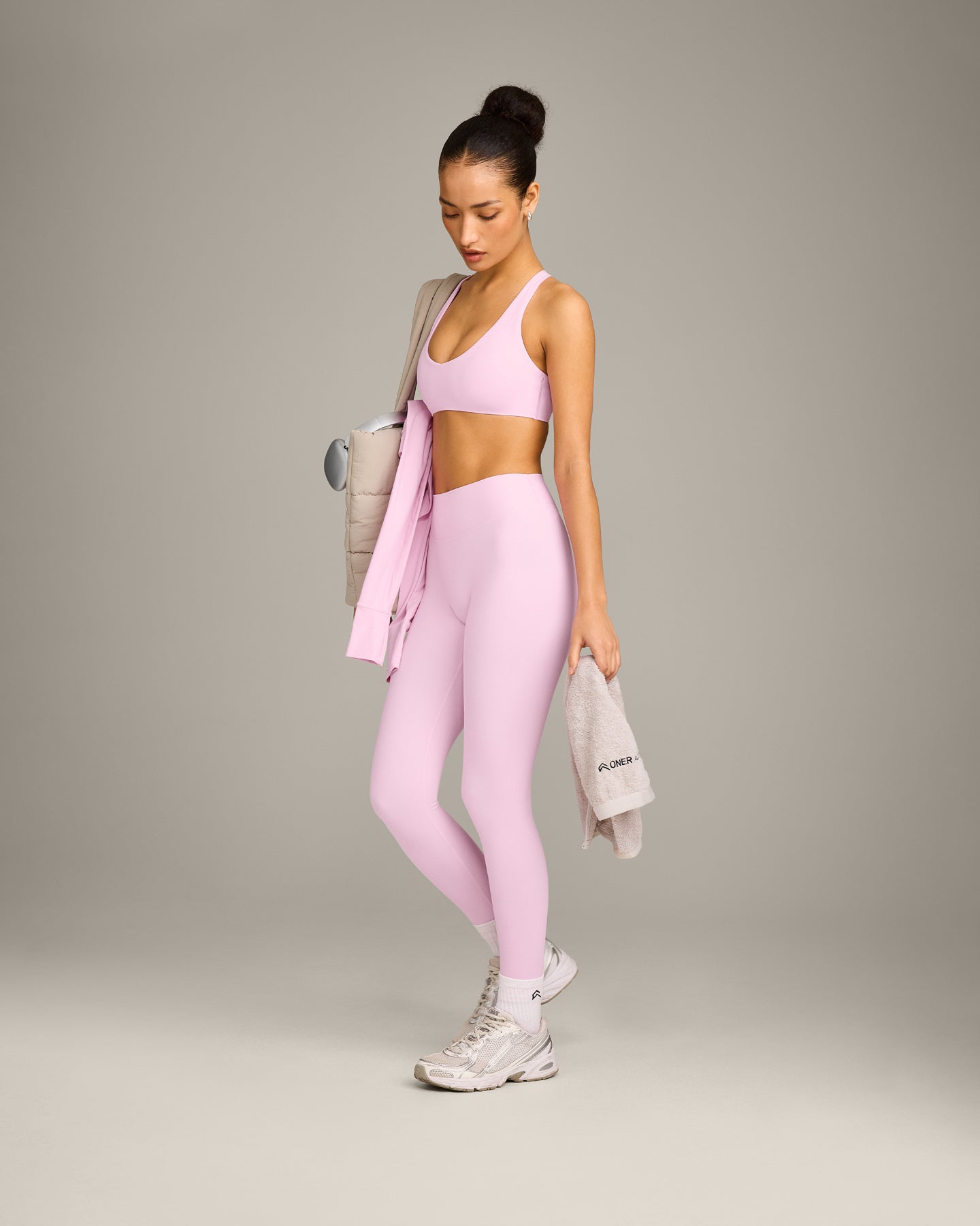 SoftMotion™ Bralette with Grey Logo | Chalk Pink
