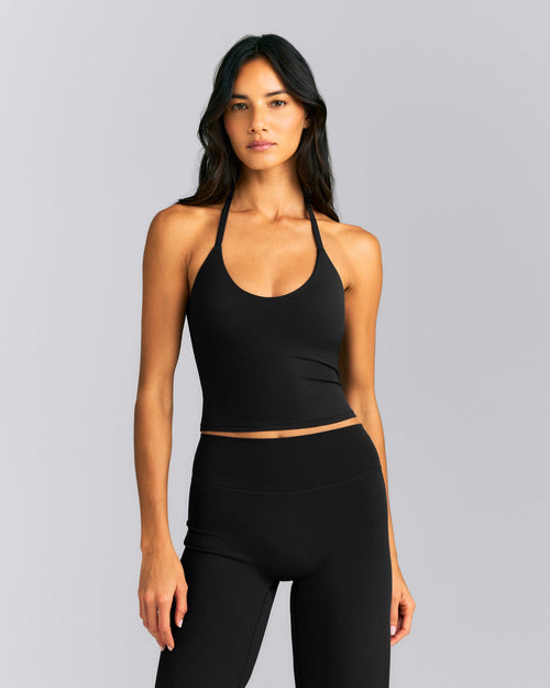 SoftMotion™ Strappy Halter Neck Mid Vest with Built in Bra Shelf New Branding | Black