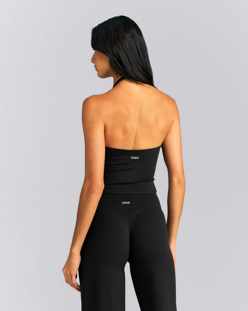 SoftMotion™ Strappy Halter Neck Mid Vest with Built in Bra Shelf New Branding | Black