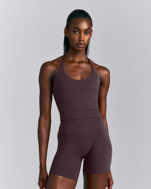 SoftMotion™ Strappy Halter Neck Mid Vest with Built in Bra Shelf New Branding | Dark Umber Brown