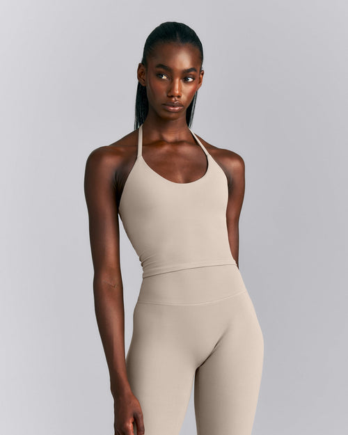SoftMotion™ Strappy Halter Neck Mid Vest with Built in Bra Shelf New Branding | Warm Sand