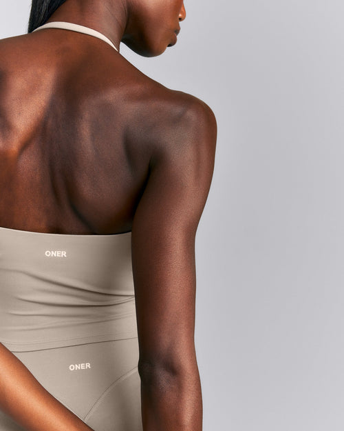 SoftMotion™ Strappy Halter Neck Mid Vest with Built in Bra Shelf New Branding | Warm Sand