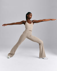 SoftMotion™ Strappy Halter Neck Mid Tank Top with Built in Bra Shelf New Branding | Warm Sand