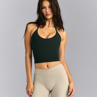 SoftMotion™ Strappy Halter Neck Mid Vest with Built in Bra Shelf | Emerald Noir