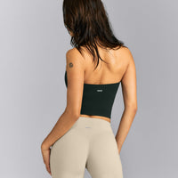 SoftMotion™ Strappy Halter Neck Mid Vest with Built in Bra Shelf | Emerald Noir