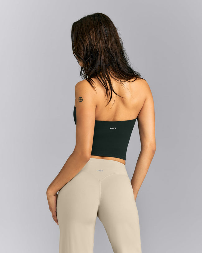 SoftMotion™ Strappy Halter Neck Mid Vest with Built in Bra Shelf | Emerald Noir